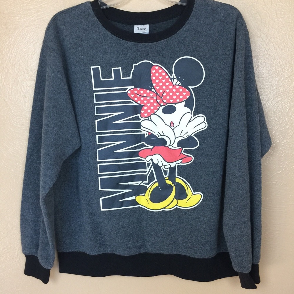 Disney Minnie Mouse Fleece Sweatshirt Black Gray‎ Size Med 7/9 Juniors